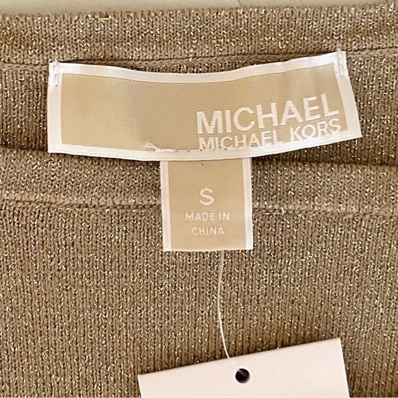 NWT Michael Kors Formfitting Long Sleeved Gold Y2K Knit Midi Dress, size Small - Picture 4 of 16